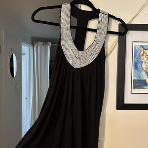 Elegant Black Tank Top with Silver Embellished Neckline
